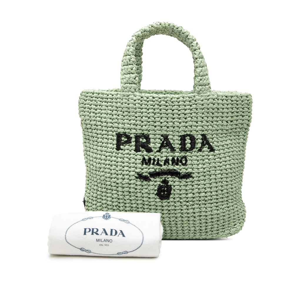 Pre-Loved Prada Small Raffia Effect Crochet Embroidered Logo Tote - Picture 7 of 7